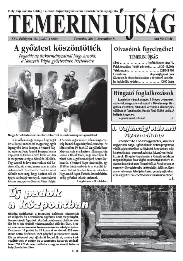 Temerini Újság, 25. évf. 2019. december 5. 48. sz.