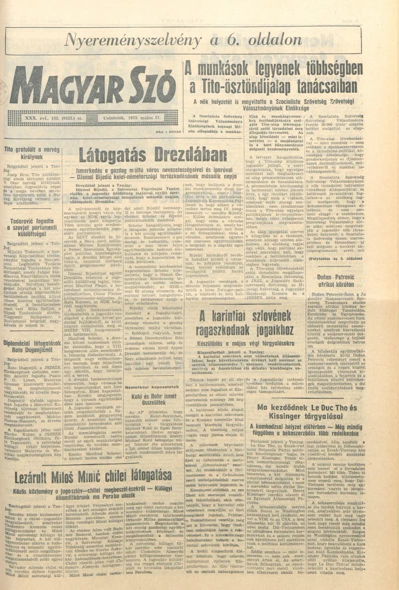 Magyar Szó, 30. évf. 1973. május 17. 133. sz. 1–20. oldal
