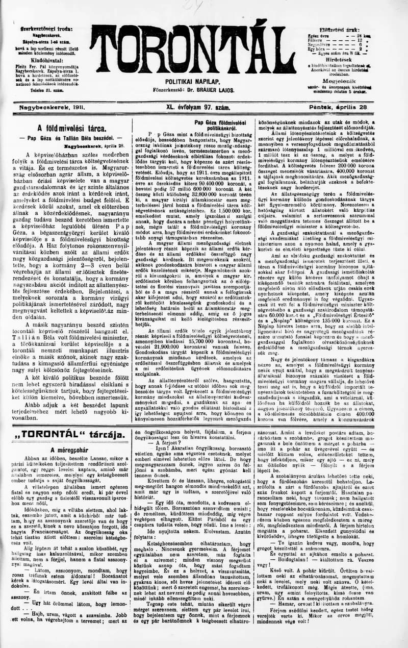 Torontál, 40. évf. 1911. április 28. 97. sz.