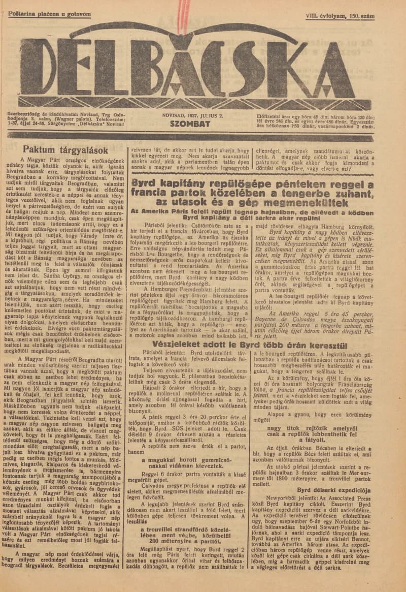 Délbácska, 8. évf. 1927. július 2. 150. sz.
