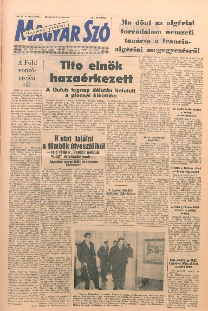 Magyar Szó, 19. évf. 1962. február 25. 54. sz. 1–24. oldal