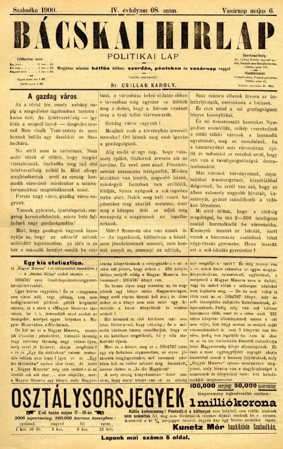 Bácskai Hirlap, 4. évf. 1900. május 6. 68. sz.