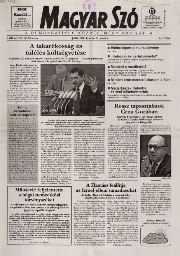Magyar Szó, 58. évf. 2001. december 22. 294. sz. 1–16. oldal