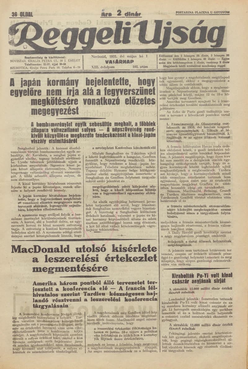 Reggeli Újság, 13. évf. 1932. május 1. 102. sz.