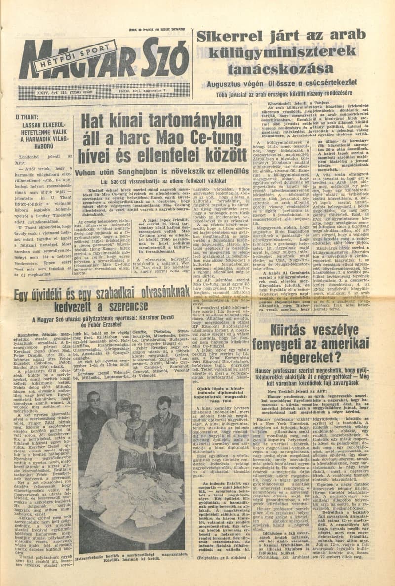 Magyar Szó, 24. évf. 1967. augusztus 7. 215. sz. 1–12. oldal