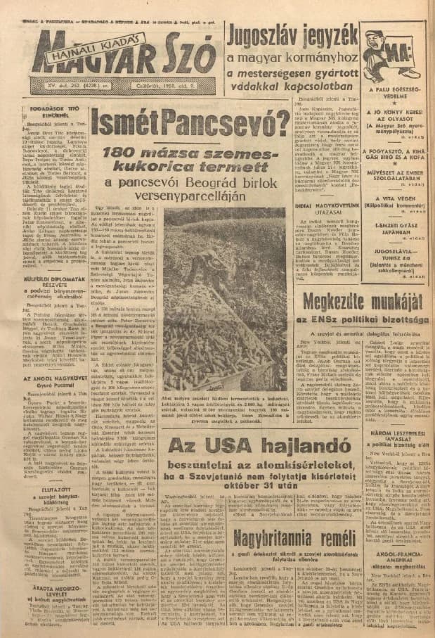 Magyar Szó, 15. évf. 1958. október 9. 252. sz.