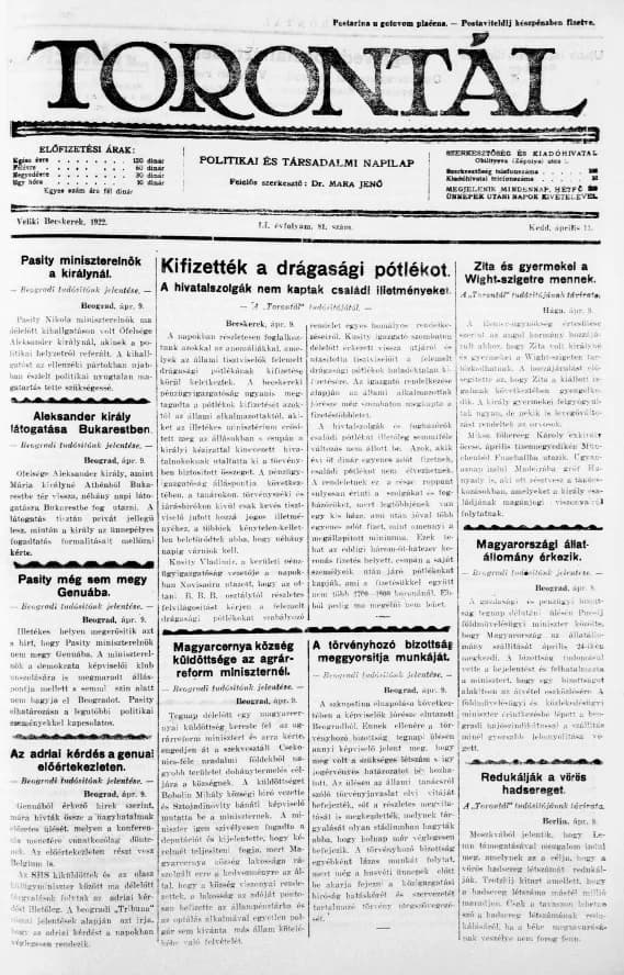 Torontál, 51. évf. 1922. április 11. 81. sz.