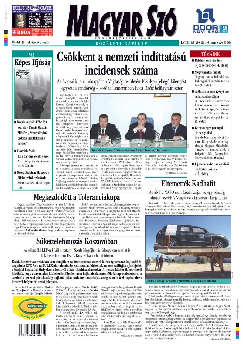 Magyar Szó, 68. évf. 2011. október 26. 250. sz. 1–20. oldal