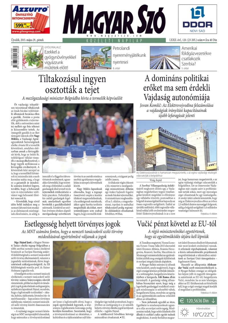 Magyar Szó, 72. évf. 2015. május 29. 120. sz. 1–16. oldal