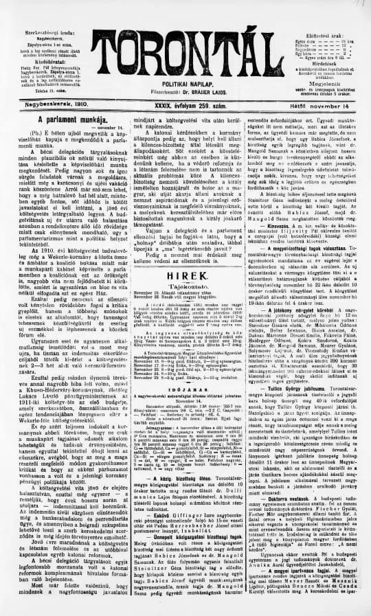 Torontál, 39. évf. 1910. november 14. 259. sz.