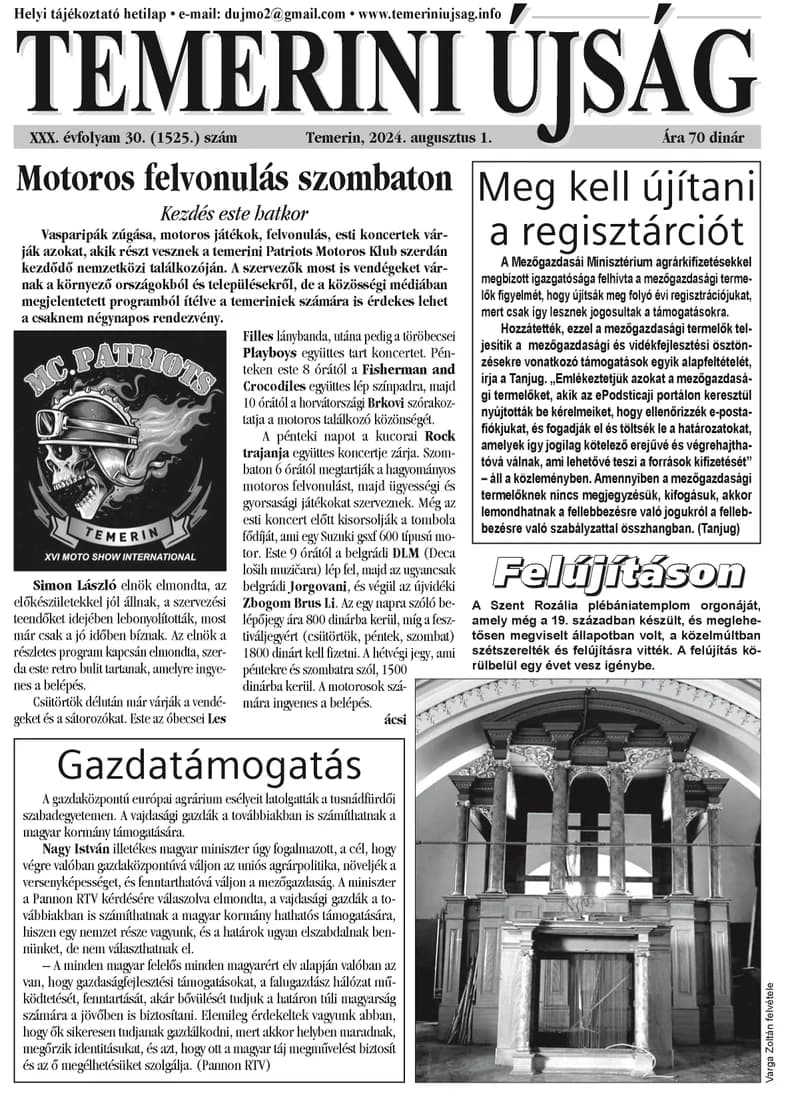Temerini Újság, 30. évf. 2024. augusztus 1. 30. sz.