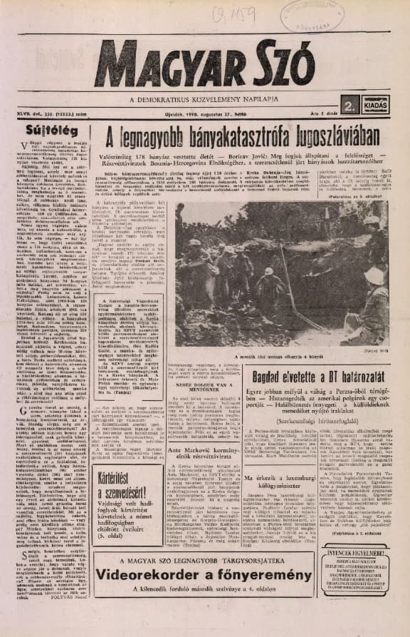 Magyar Szó, 47. évf. 1990. augusztus 27. 235. sz. 1–16. oldal