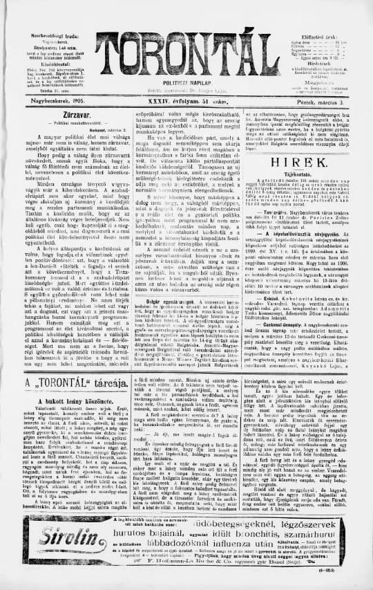 Torontál, 34. évf. 1905. március 3. 51. sz.