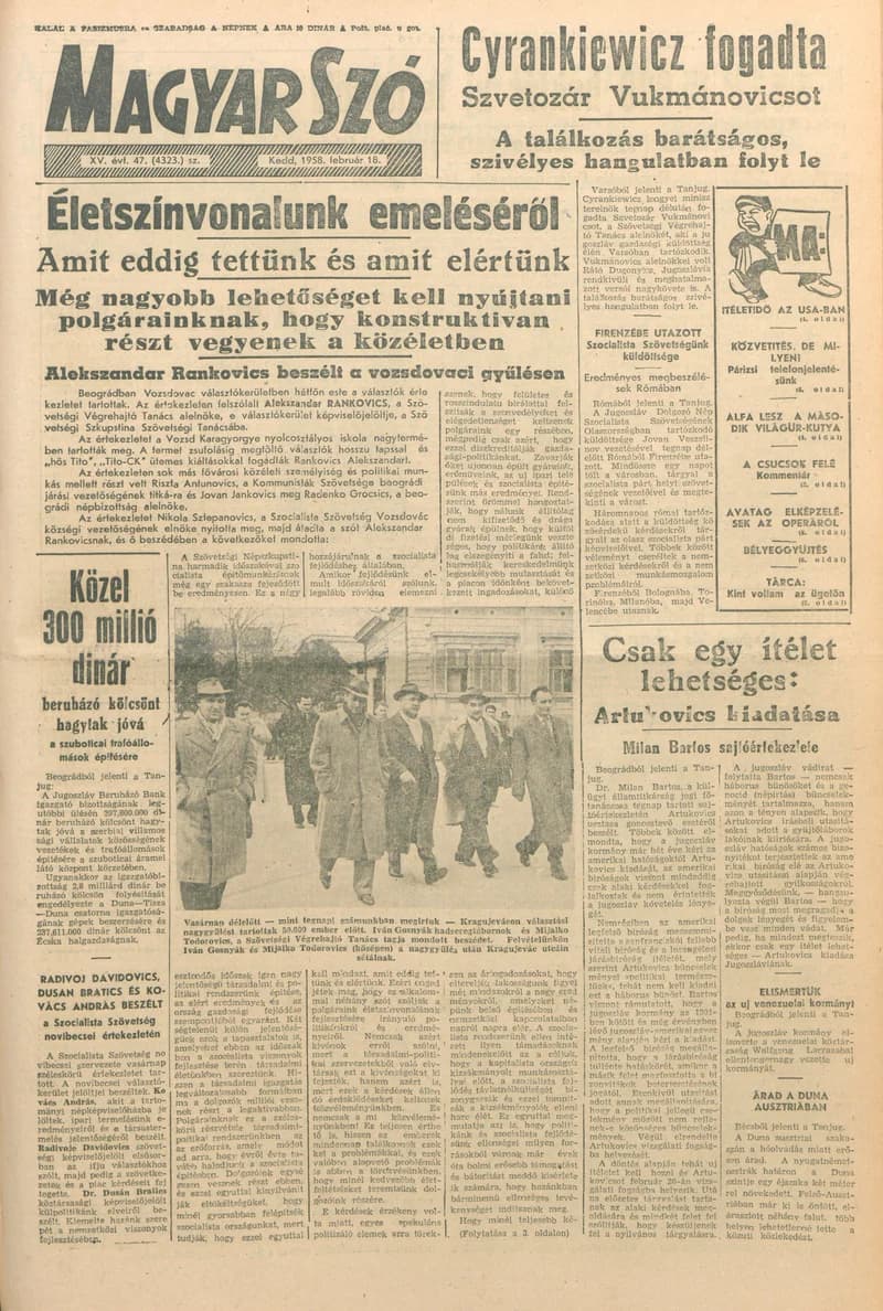 Magyar Szó, 15. évf. 1958. február 18. 47. sz. 1–10. oldal