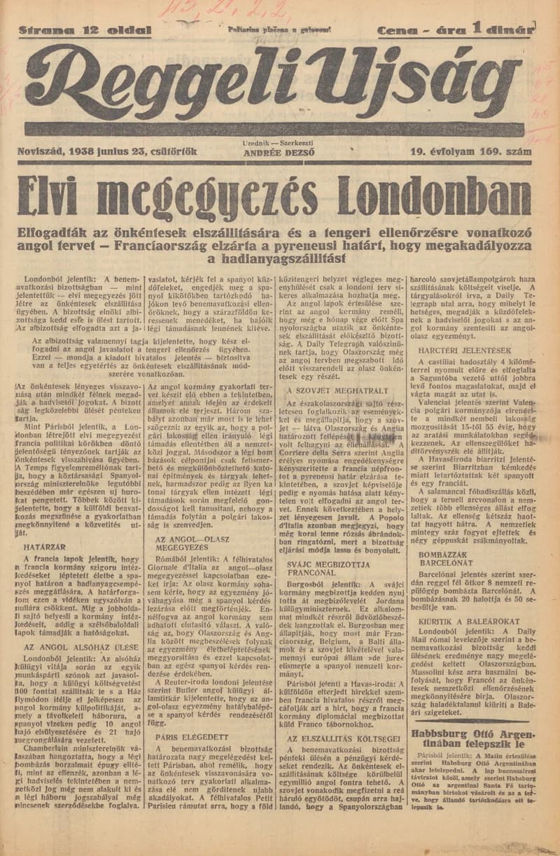 Reggeli Újság, 19. évf. 1938. június 23. 169. sz.