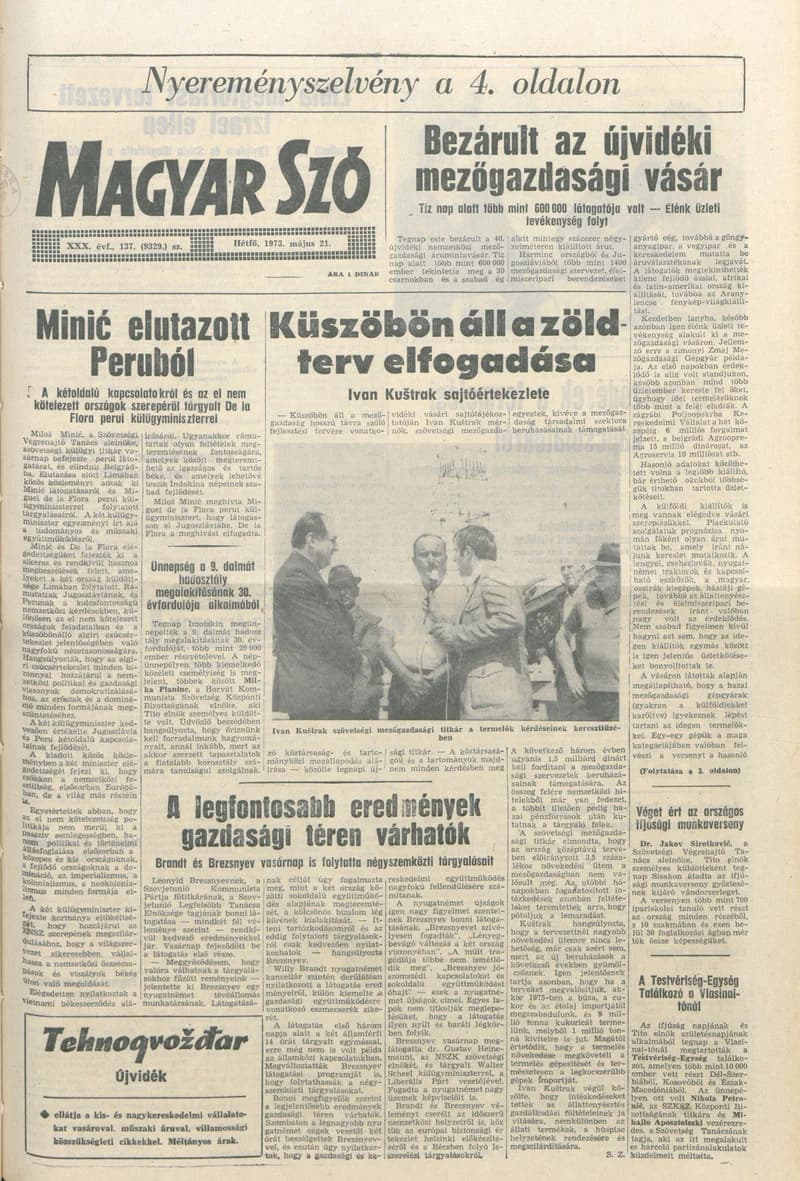 Magyar Szó, 30. évf. 1973. május 21. 137. sz. 1–10. oldal