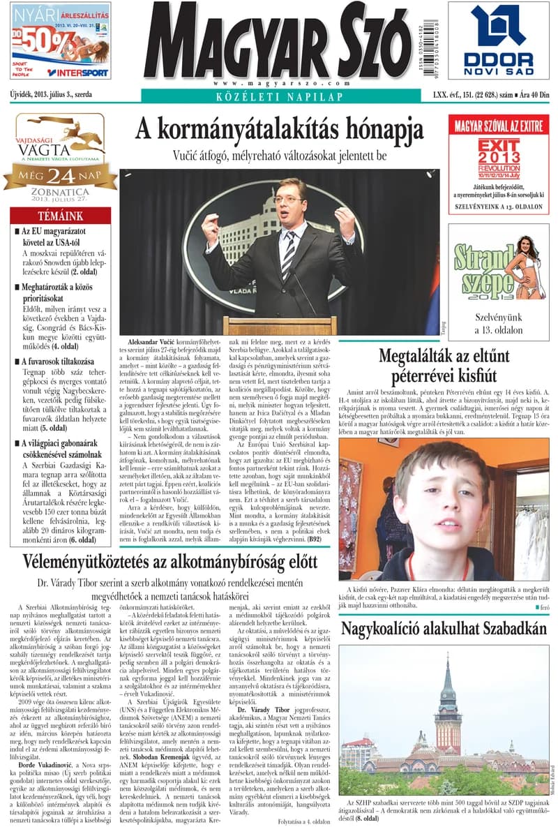 Magyar Szó, 70. évf. 2013. július 3. 151. sz. 1–20. oldal