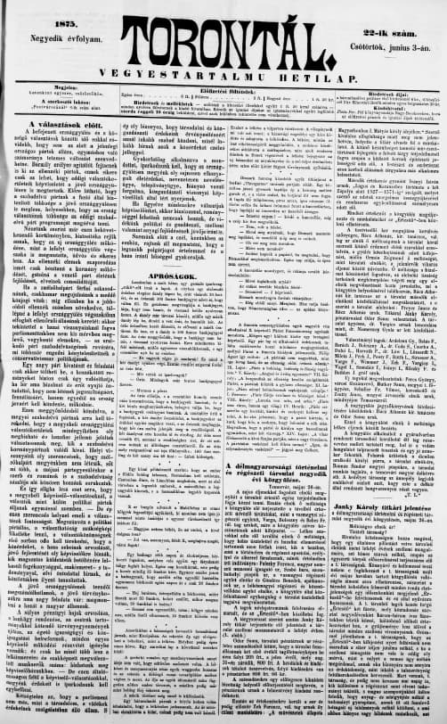 Torontál, 4. évf. 1875. június 3. 22. sz.