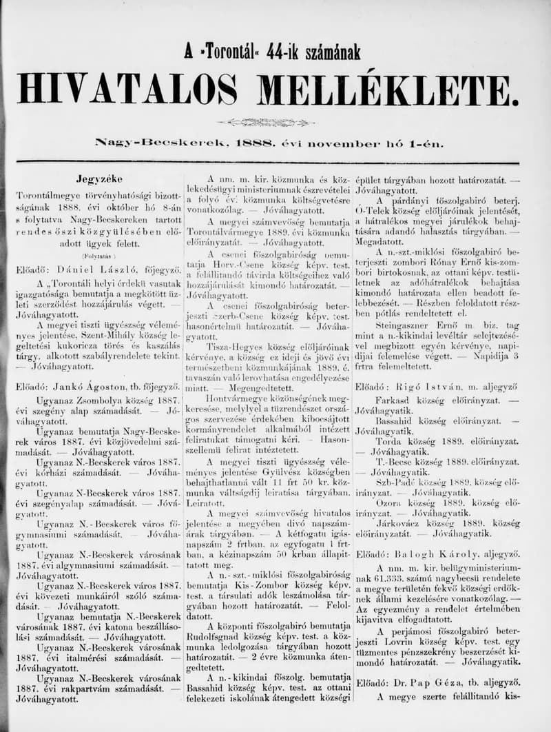 A Totontál  hivatalos melléklete, 1. évf. 1888. november 1. 44. sz.