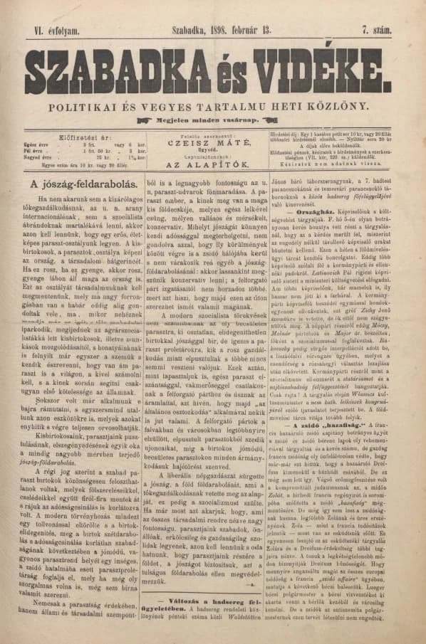 Szabadka és vidéke II, 6. évf. 1898. február 13. 7. sz.