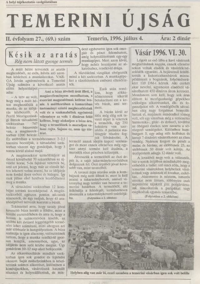 Temerini Újság, 2. évf. 1996. július 4. 27. sz.