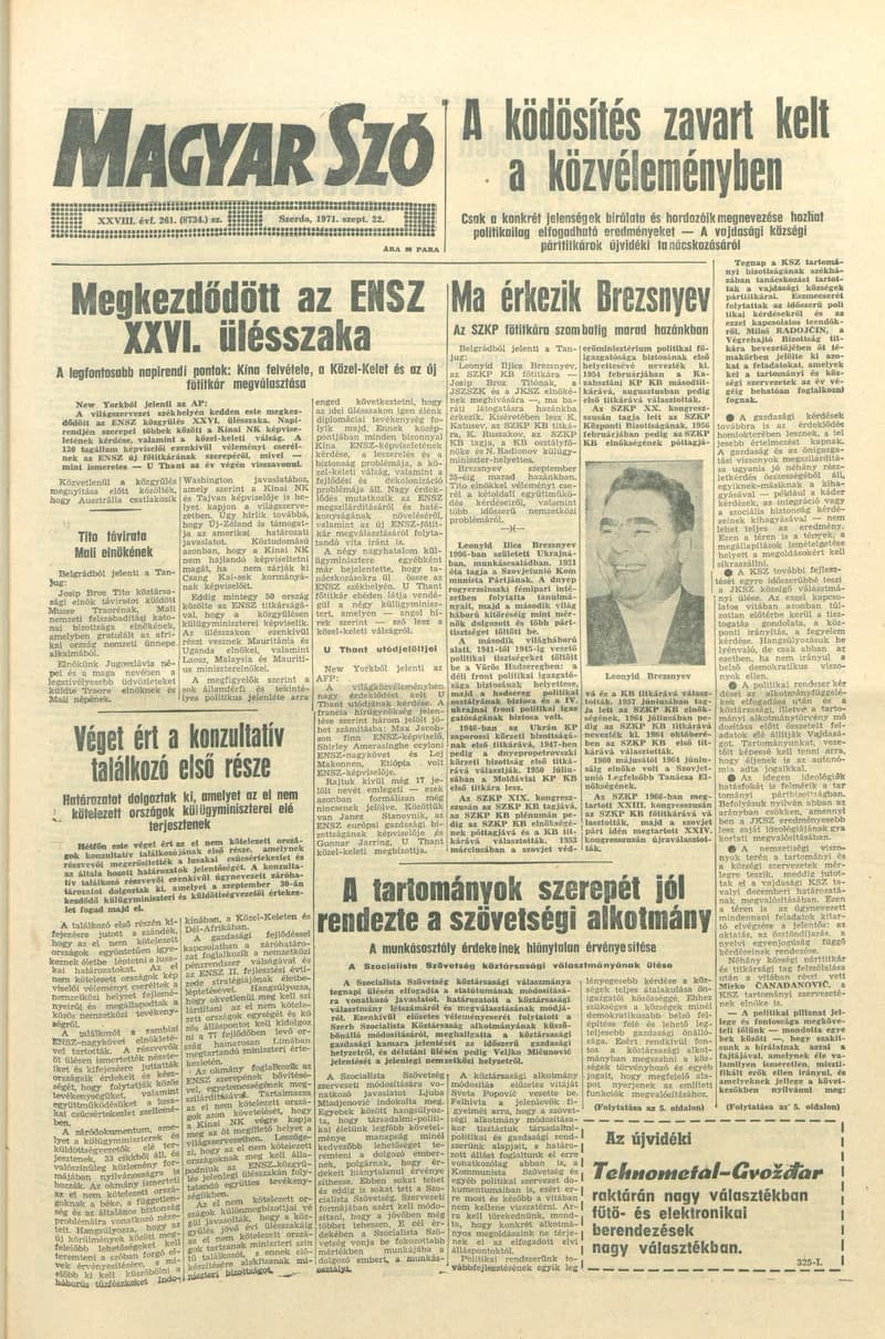 Magyar Szó, 28. évf. 1971. szeptember 22. 261. sz. 1–16. oldal