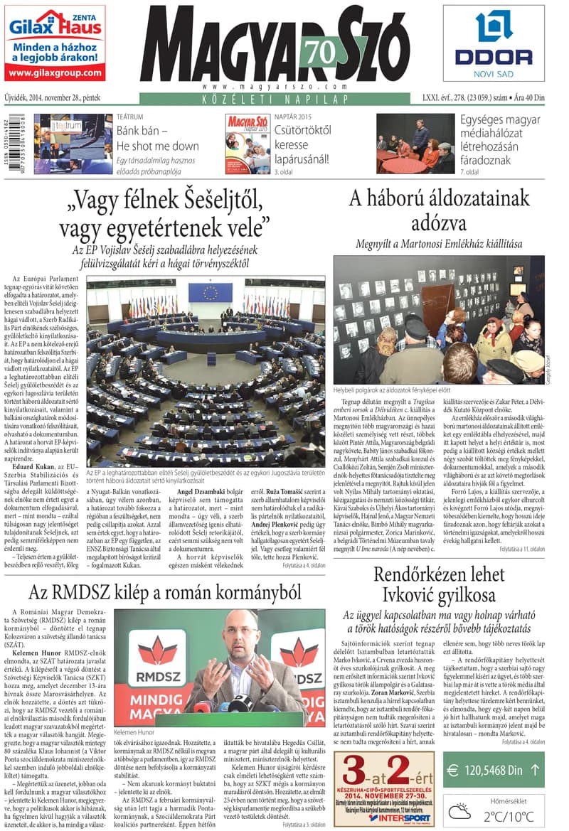 Magyar Szó, 71. évf. 2014. november 28. 278. sz. 1–16. oldal
