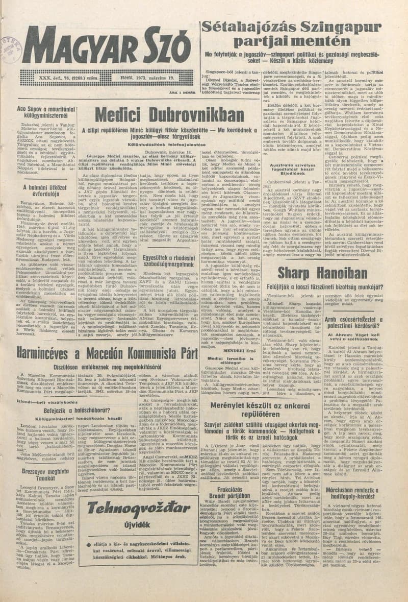 Magyar Szó, 30. évf. 1973. március 19. 76. sz. 1–10. oldal