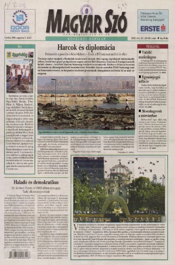 Magyar Szó, 63. évf. 2006. augusztus 7. 181. sz. 1–12. oldal