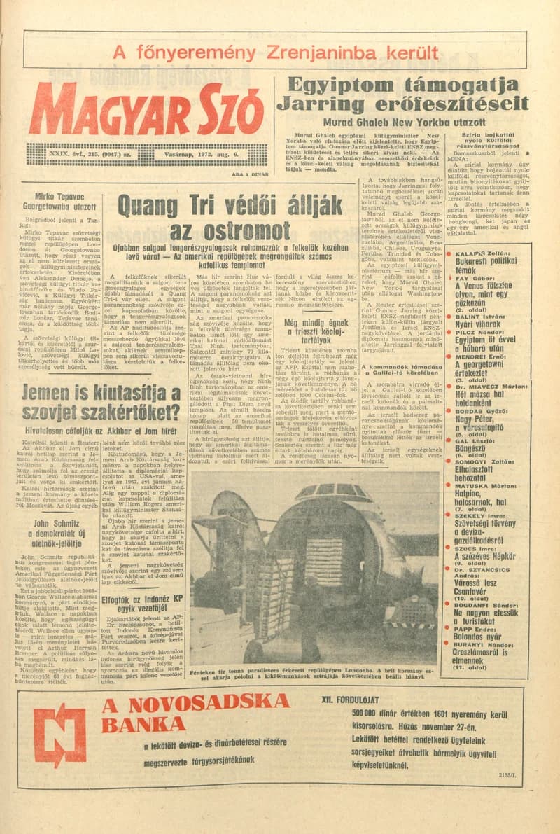 Magyar Szó, 29. évf. 1972. augusztus 6. 215. sz. 1–28. oldal