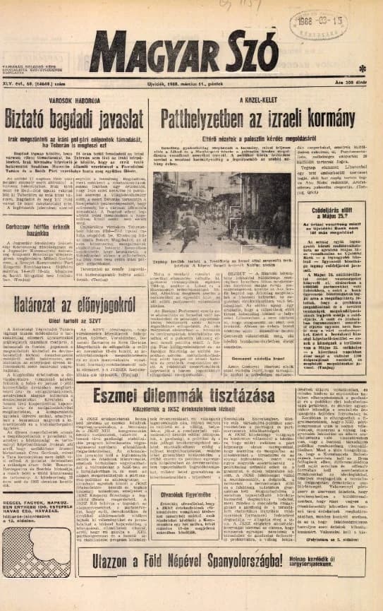 Magyar Szó, 45. évf. 1988. március 11. 69. sz. 1–24. oldal