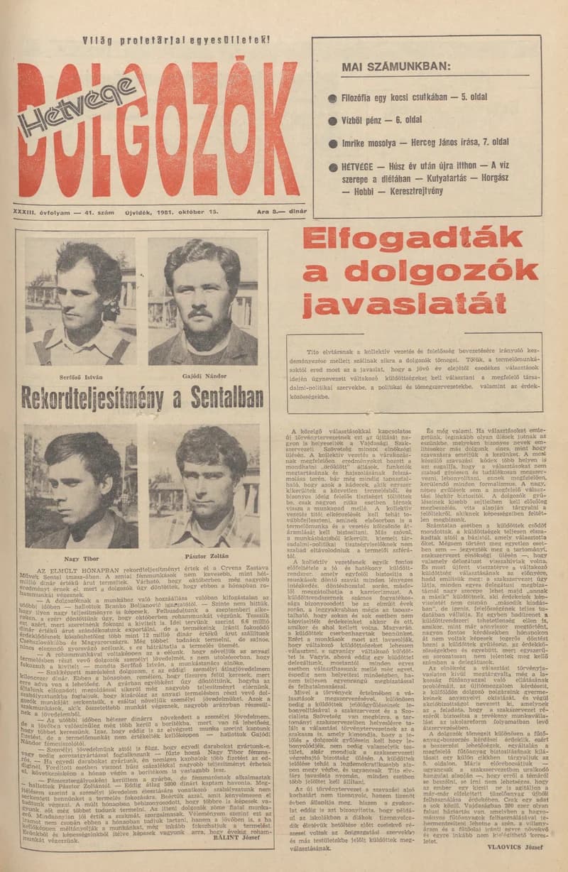 Dolgozók, 35. évf. 1981. október 15. 41. sz.
