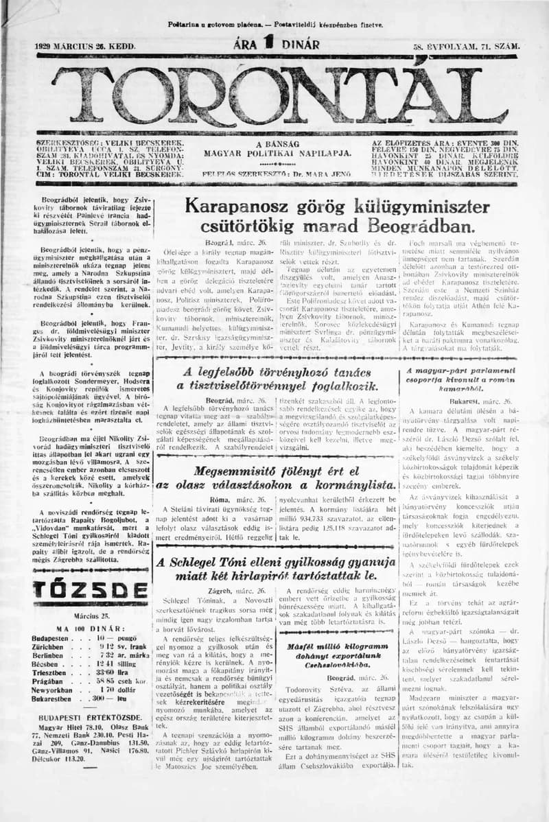 Torontál, 58. évf. 1929. március 26. 71. sz.