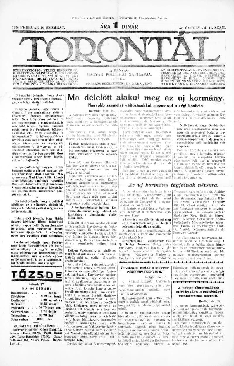 Torontál, 57. évf. 1928. február 18. 41. sz.