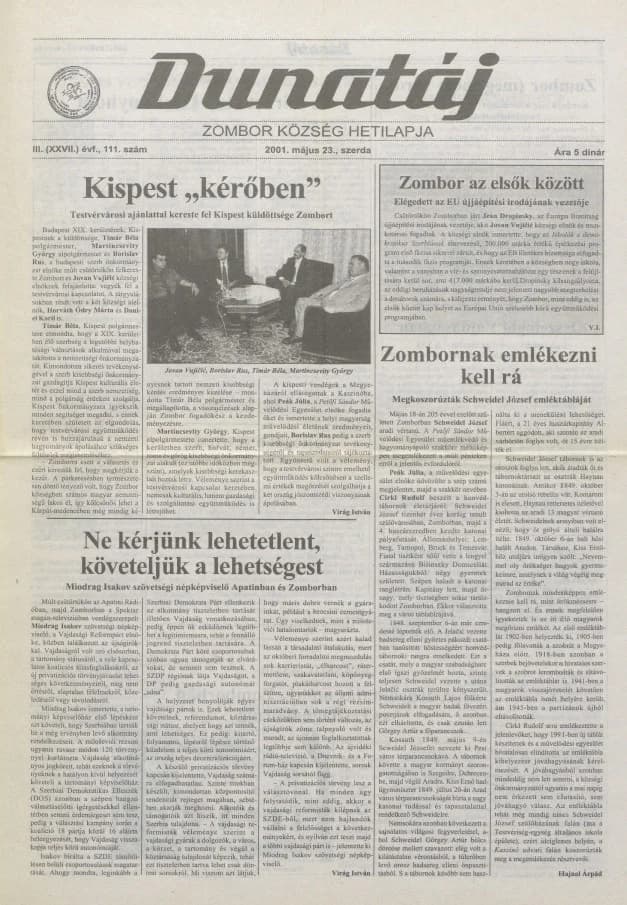 Dunatáj, 3. évf. 2001. május 23. 111. sz.
