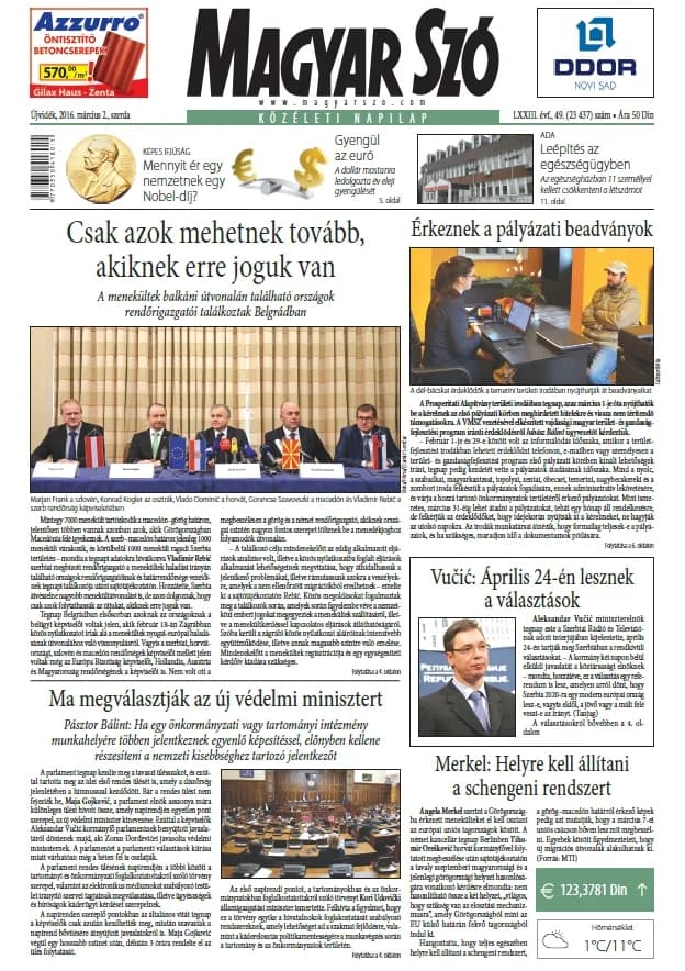 Magyar Szó, 73. évf. 2016. március 2. 49. sz. 1–16. oldal