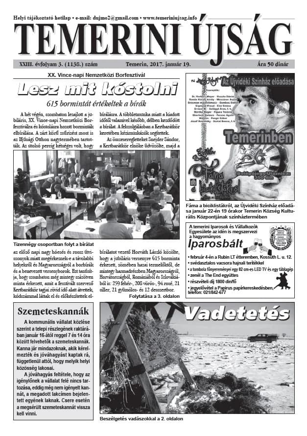 Temerini Újság, 23. évf. 2017. január 19. 3. sz.