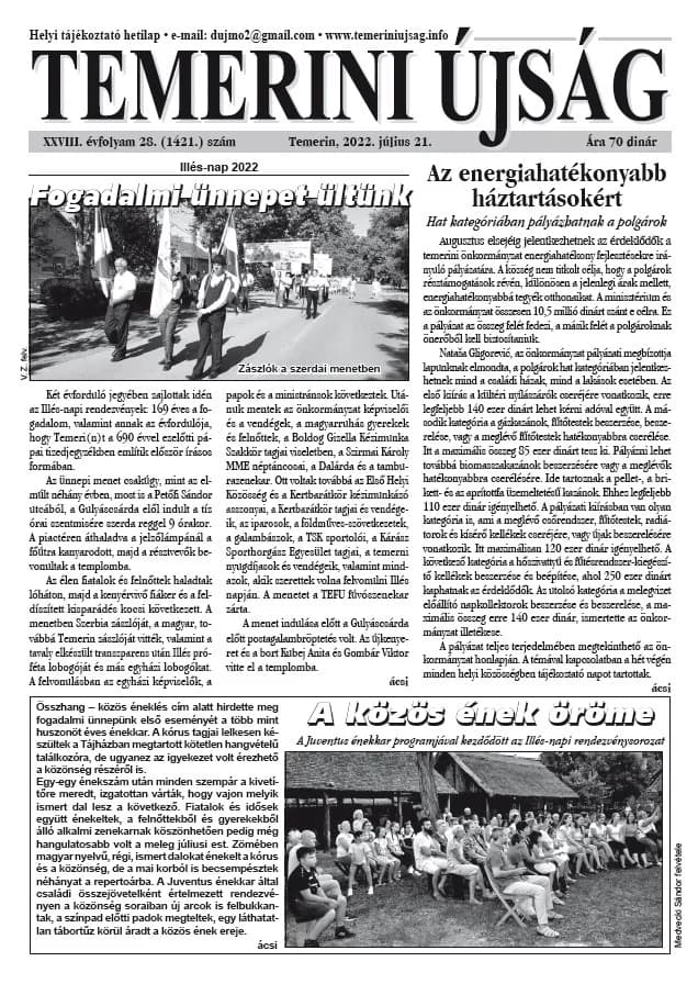 Temerini Újság, 28. évf. 2022. július 21. 28. sz.
