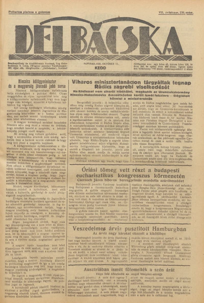 Délbácska, 7. évf. 1926. október 12. 236. sz.