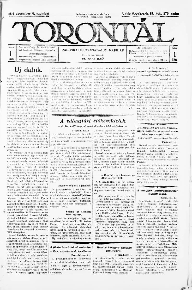 Torontál 1924. december 6. 279. sz.