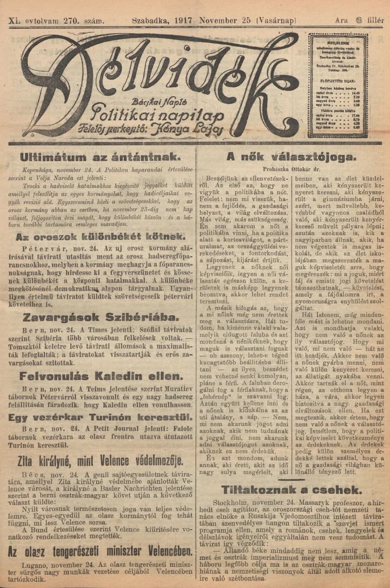 Délvidék, 11. évf. 1917. november 25. 270. sz.