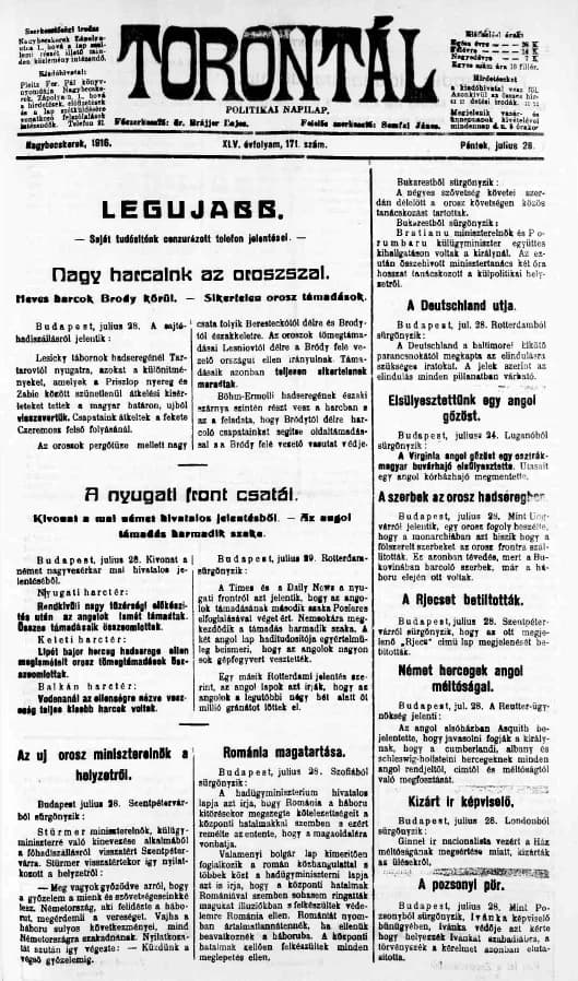 Torontál, 45. évf. 1916. július 28. 171. sz.