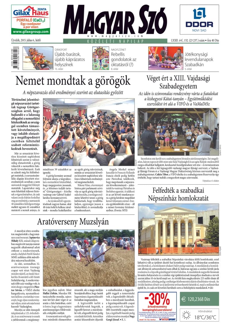 Magyar Szó, 72. évf. 2015. július 6. 152. sz. 1–20. oldal