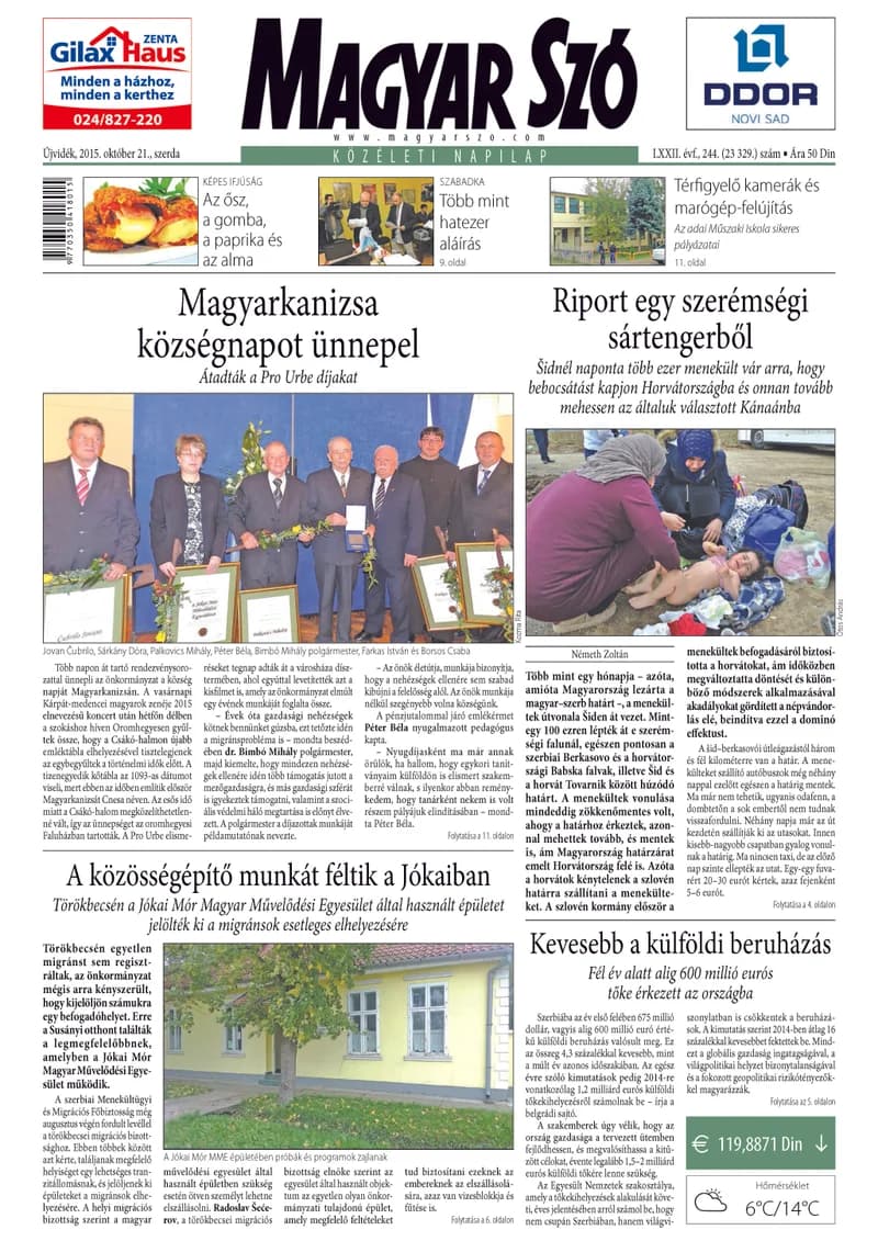 Magyar Szó, 72. évf. 2015. október 21. 244. sz. 1–16. oldal