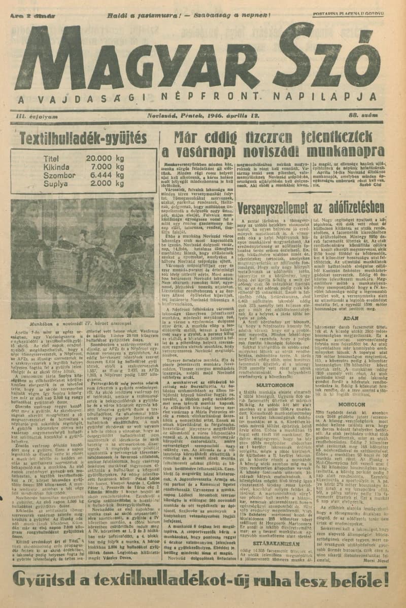 Magyar Szó, 3. évf. 1946. április 12. 88. sz. 1–6. oldal