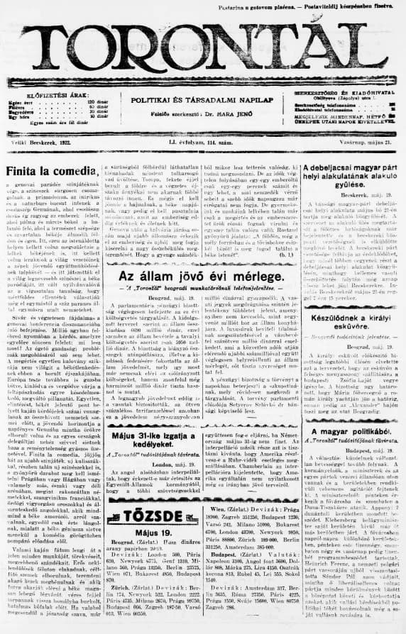 Torontál, 51. évf. 1922. május 21. 114. sz.
