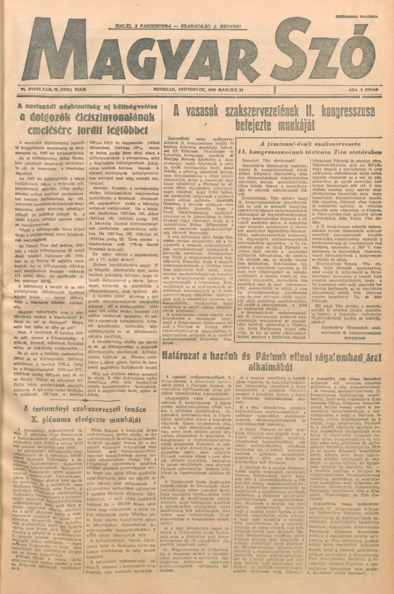 Magyar Szó, 6. évf. 1949. március 24. 70. sz. 1–4. oldal
