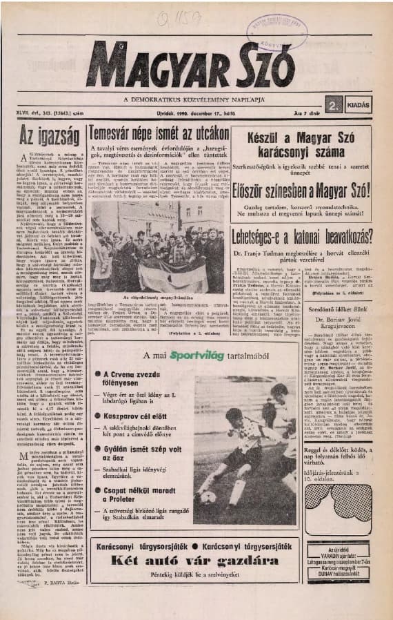 Magyar Szó, 47. évf. 1990. december 17. 345. sz. 1–20. oldal