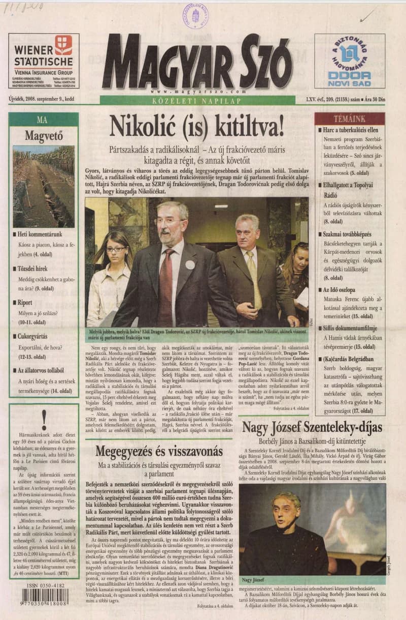 Magyar Szó, 65. évf. 2008. szeptember 9. 209. sz. 1–20. oldal
