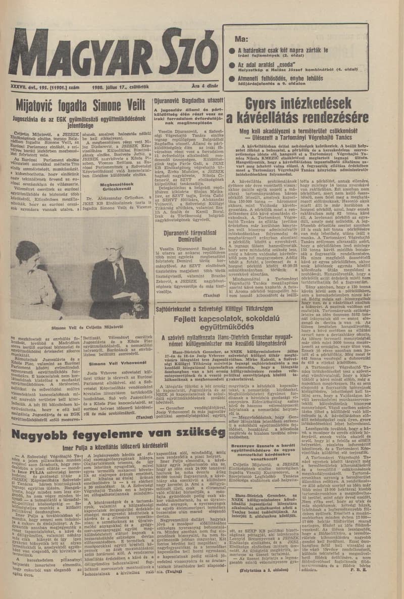 Magyar Szó, 37. évf. 1980. július 17. 195. sz. 1–16. oldal